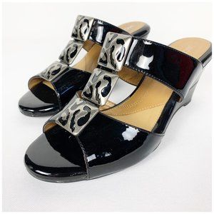 Michelle D Black Silver Patent Cheri Wedges 7.5